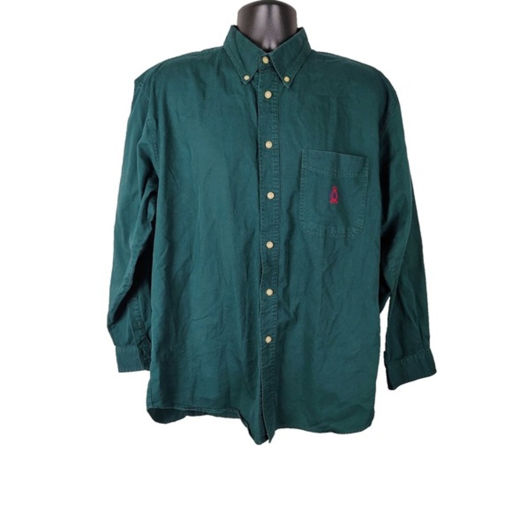 Beagle Boy Men's Size Large 100% Cotton Hunter Green Long Sleeve Button Down vtg